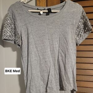 BKE Gray Sequin Sleeve Top